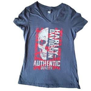 Harley Davidson Skull Authentic Quality V Neck T‎ Shirt Black Hills Rapid City